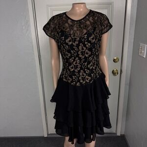 Vintage 80s 90s Late Edition Women's Dress 10 Formal Evening Lace Metallic Y3-11